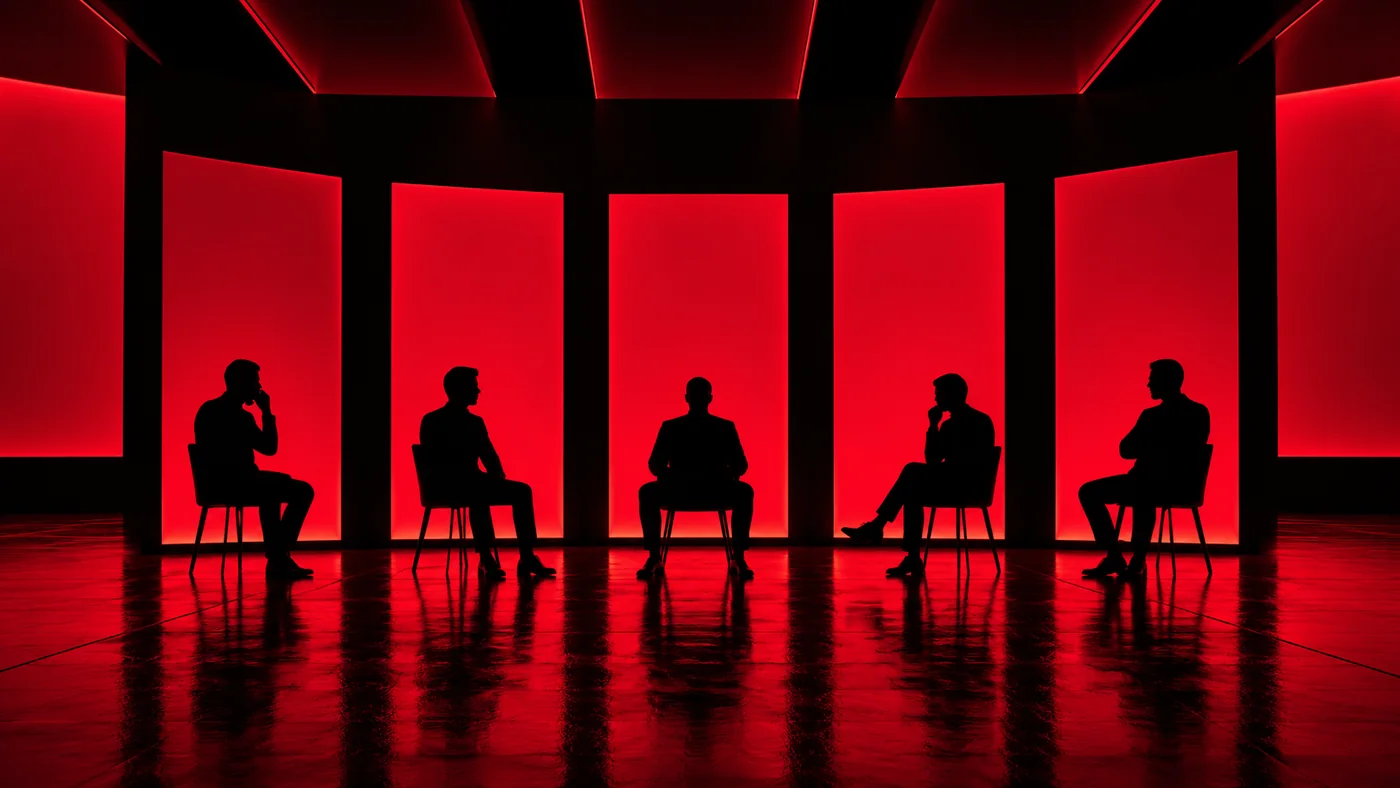 Sinopiq team in a red-lit creative studio