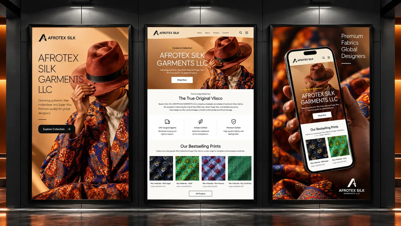 Afrotex Silk Garments - UI/UX Design, Web Development, Landing Page Case Study by Sinopiq Dubai